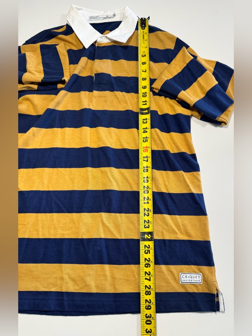 Criquet Shirt Men Yellow Blue Rugby Striped Polo Long Sleeve Size Medium Classic - Picture 7 of 8